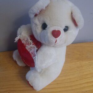 MTY Valentines Plush Bear White w Red Ears Feet Nose Lace Red Heart I Love You